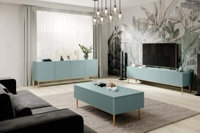 Nicole 200 cm-es TV-szekrény - zsálya MDF/ arany lábak