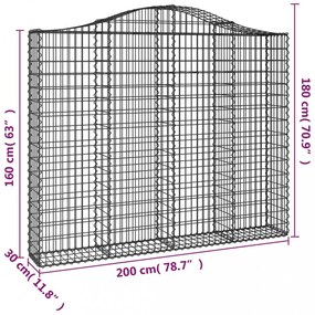 3 db íves horganyzott vas gabion kosár 200x30x160/180 cm