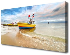 Vászonkép Boat Beach Sea Landscape 100x50 cm