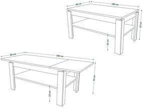 Mazzoni ASTI-R Artisan Tölgy/Fekete - MODERN DOHÁNYZÓASZTAL BŐVÍTHETŐ ASZTALLAPPAL