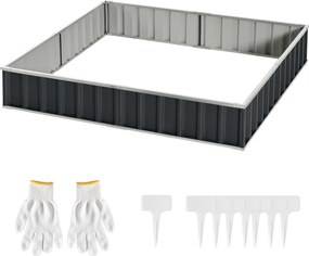 Outsunny Acél Magaságyás DIY Kertész Ágy T-alakú Növényjelzőkkel, Kertész Kesztyűvel, Fűszerágy, Virágállvány Balkonra Sötétszürke 258 x 90 x 30 cm |