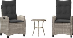 vidaXL 3 részes világosszürke polyrattan bisztrógarnitúra párnákkal