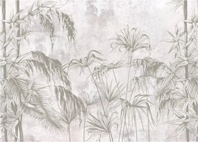Kép - Trópusi növények a falon szürke színben (üvegen) (70x50 cm)
