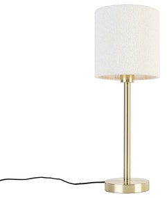 Klasszikus asztali lámpa sárgarézzel, fehér boucle árnyékolóval 20 cm - Simplo