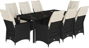 vidaXL 9 részes fekete polyrattan kerti étkezőgarnitúra párnákkal