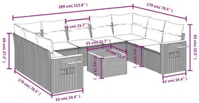 10 részes szürke polyrattan kerti ülőgarnitúra párnákkal