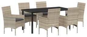 Kert étkező szett párnával 7 pcs Világosszürke Poli rattan