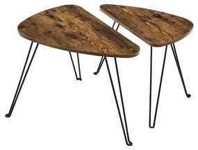 ELDUR 2 db-os oldalsó asztal szett, barna/fekete