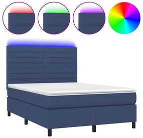 kék szövet rugós és LED-es ágy matraccal 140x190 cm