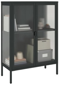 fekete üveg és acél tálalószekrény 75 x 35 x 105 cm