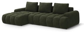 Zöld bársony kinyitható-tárolóhelyes sarokkanapé (bal oldali-heverő résszel) Linz – Cosmopolitan Design