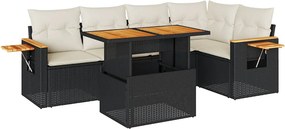 vidaXL 6 részes fekete polyrattan akácfa kerti ülőgarnitúra párnákkal