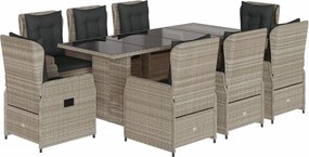 vidaXL 9részes világosszürke polyrattan kerti étkezőgarnitúra párnával