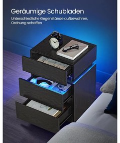 VASAGLE éjjeliszekrény LED világítással, állítható színű fény, 3 fiókos oldalasztal, 35 × 40 × 55 cm, fekete