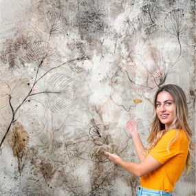 3D fotótapéta Nappali Hálószoba Boho Virágok Levelek Beton Loft 588x280 BKLB01F