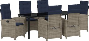 vidaXL Kert étkező szett párnával 7 pcs Szürke polirattan