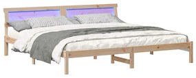 Ágykeret LED -es lámpákkal Barna 200 x 200 cm Tömör fenyőfa