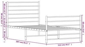 fekete fém ágykeret fej- és lábtámlával 107 x 203 cm