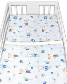 Baby Nellys 2-dílné pamut ágynemű, Róka és nyúl, kék 120x90