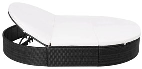 Fekete polyrattan kültéri napozóágy párnával