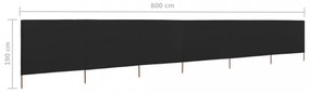 fekete szövet 6-paneles szélfogó 800 x 160 cm