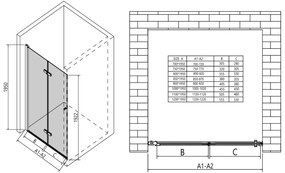 Erga Berlin, nyitható zuhanyajtó 120x195 cm, 6 mm átlátszó üveg, fekete profil, ERG-V02-BERLIN-D120-BK