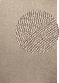 Gyapjú szőnyeg nappaliba 80x150cm, bézs félkör mintás, 3d hatás