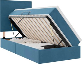 vidaXL Ágy tárolóval és matraccal Sötét kék 90 x 190 cm Bársony