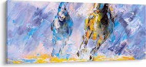 Futó lovak képe, olajfestmény (120x50 cm)