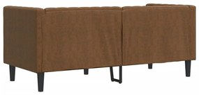 2 személyes barna műbőr Chesterfield kanapé hengerpárnákkal