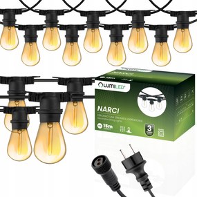 Kerti girland Kültéri Lánc Led izzó 15m 15x E27 1,3W Prémium