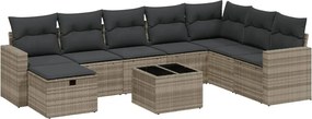 vidaXL 9 részes világosszürke polyrattan kerti ülőgarnitúra párnával