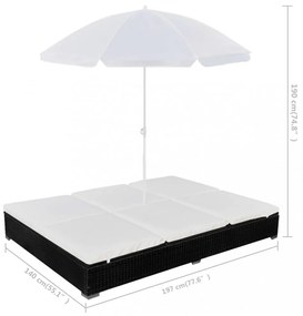 fekete polyrattan napozóágy napernyővel