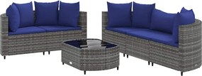 vidaXL 6 részes szürke polyrattan kerti ülőgarnitúra párnákkal