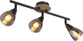 Globo 54311-3 Spotlámpa matt fekete fém, barna fa, füstszínű üveg, HxSzxM.: 420x100x195mm, nem tartozék: 3x E14 25W 230V