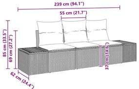 3 Részes Kert Kanapé Szett Párnákkal Világosszürke Poli Rattan