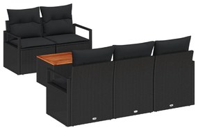6 darabos kertikápolna szett párnákkal Fekete Poli rattan Akácia, 2 személyes kertikápolna tárolóval és párnákkal Fekete Poli rattan