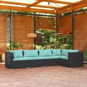 5 részes fekete polyrattan kerti ülőgarnitúra párnákkal