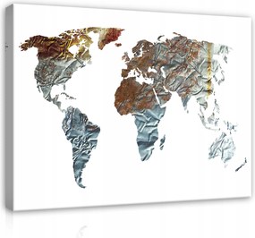 Vászonkép 80x60 Világtérkép fém textúra rozsda ezüst barna modern loft