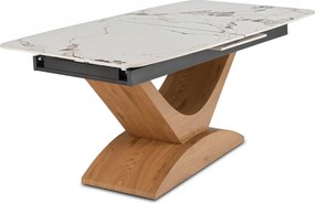 Alicante kerámia kihúzható asztal 160–200 cm, fehér márvány/tölgy színben