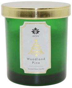 AromeCandle színes üvegből, fedéllel, Woodlandfenyő, 125 g