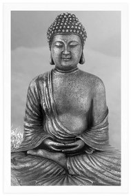 Poszter Buddha szobor meditáló helyzetben fekete fehérben