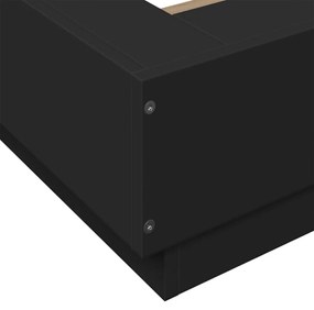 fekete szerelt fa ágykeret LED-világítással 100 x 200 cm