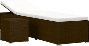 vidaXL barna polyrattan napozóágy párnával és teázóasztallal