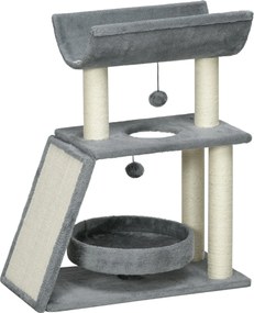 PawHut Macska Kaparófa 76 cm Magassággal, 4 Kaparó Oszloppal, U-alakú Platformmal, Kaparó Pad és Lógó Golyo | Aosom