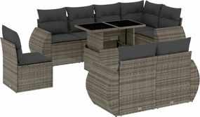 vidaXL 9 részes szürke polyrattan kerti ülőgarnitúra párnákkal