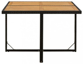fekete polyrattan és tömör akácfa kerti asztal 109x107x74 cm
