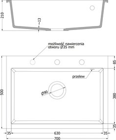 Mexen Elix 1-medencés gránit mosogató 700 x 500 mm, fekete pöttyös, krómozott szifon - 6526701005-76