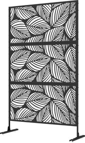 Outsunny 3-Paneles Szobafal 122 x 198 cm Kerti Privát Képernyő, 3-Darabos Elválasztó Fal Fém Álló Paraván Levelek Mintázatával a Kerthez, Teraszhoz, F