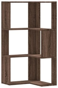 3 szintes barna tölgy szerelt fa sarok könyvespolc 50x50x102 cm